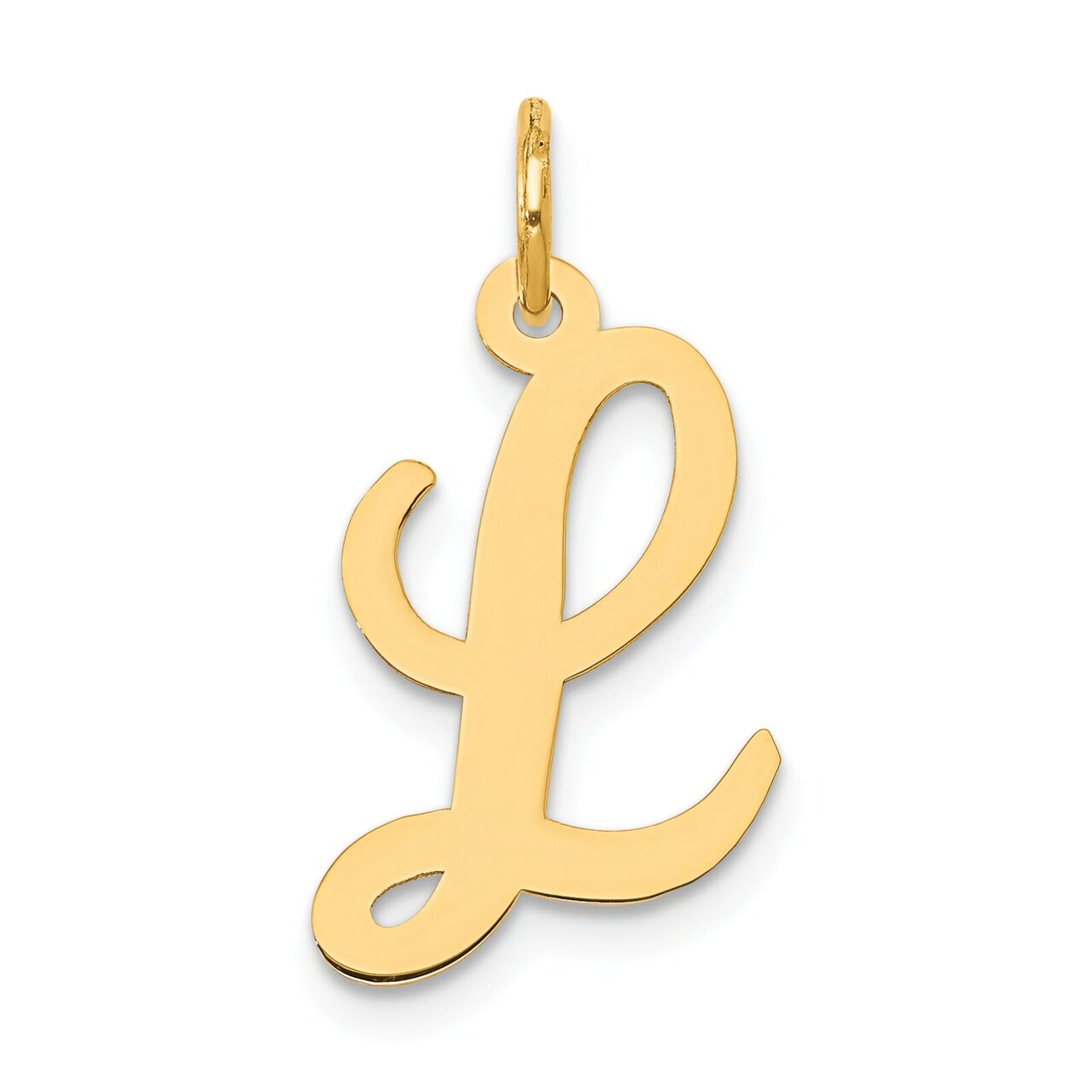 14K Yellow Gold Medium Script Initial Letter L Charm Jewerly 19mm x 10mm